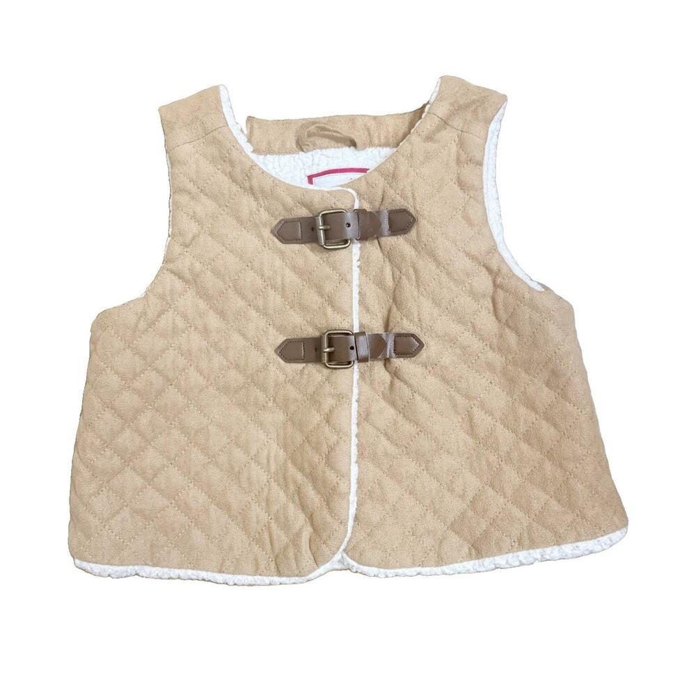 Gymboree Girls 3T Beige Quilted Lined Vest Buckle Closure Sleeveless
